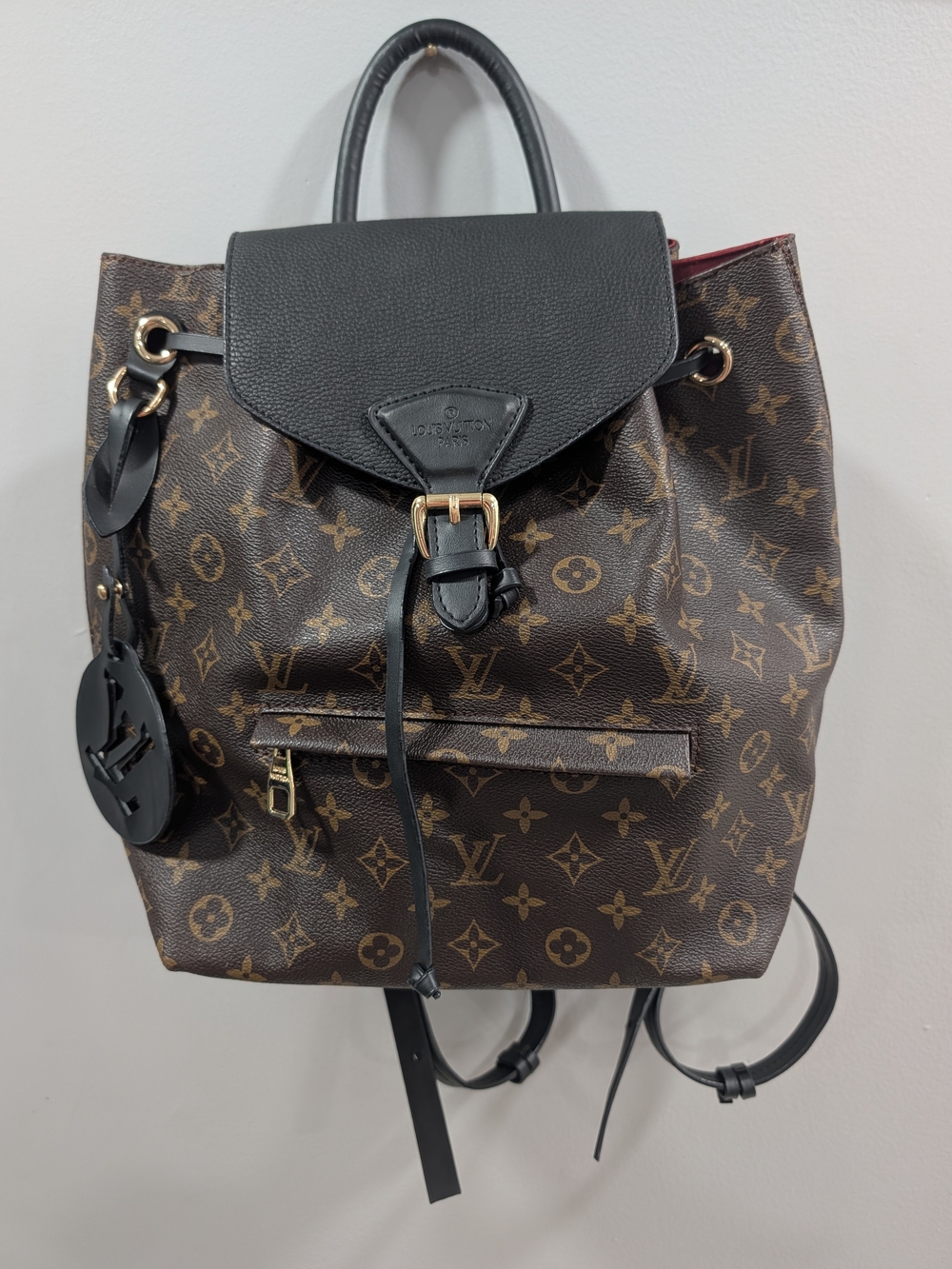 Louis Vuitton Brown Monogram Canvas Backpack with Black Leather Trim